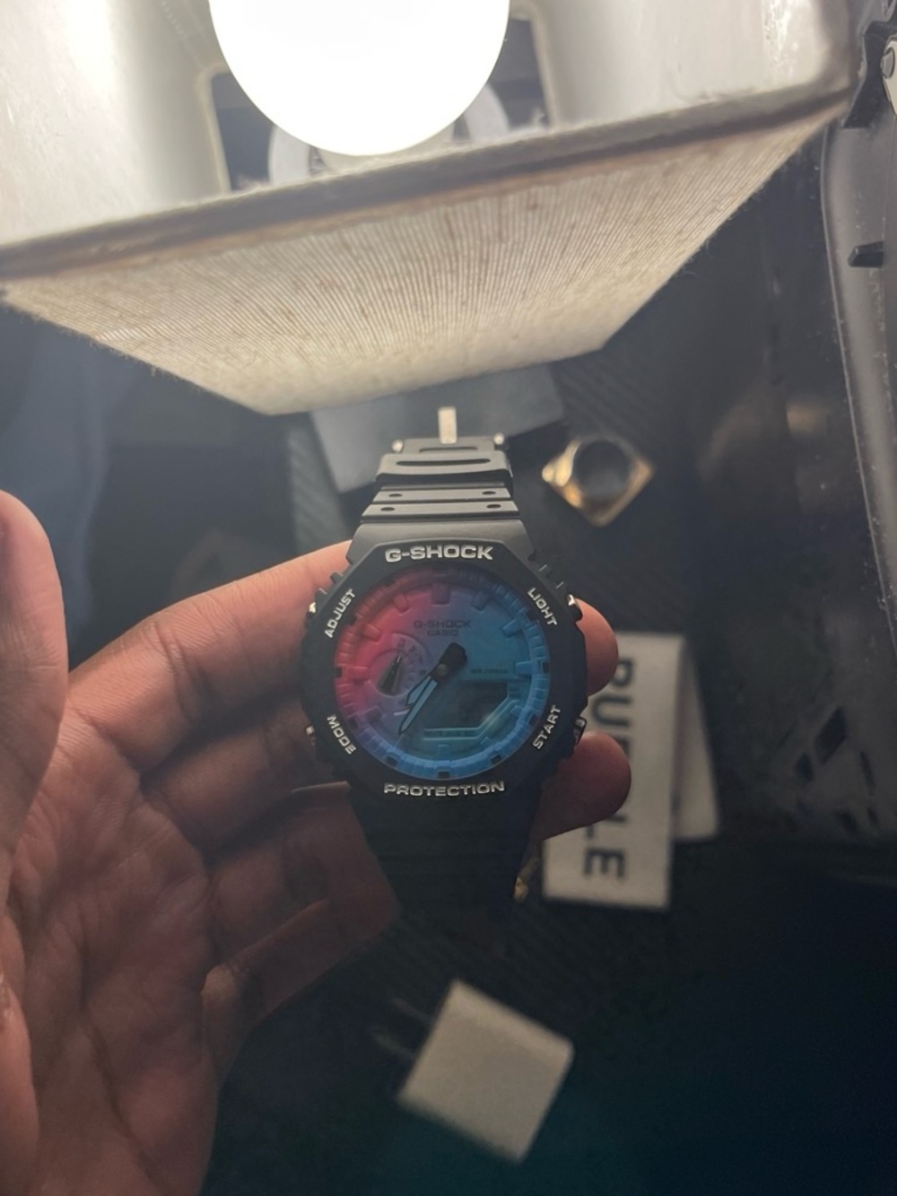 G-Shock Men’s Black Watch with Blue-Pink Fade Dial